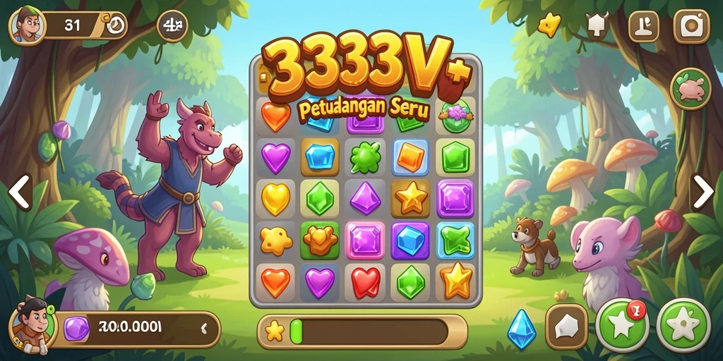 Gameplay seru 333V dengan pencocokan gem berwarna-warni.