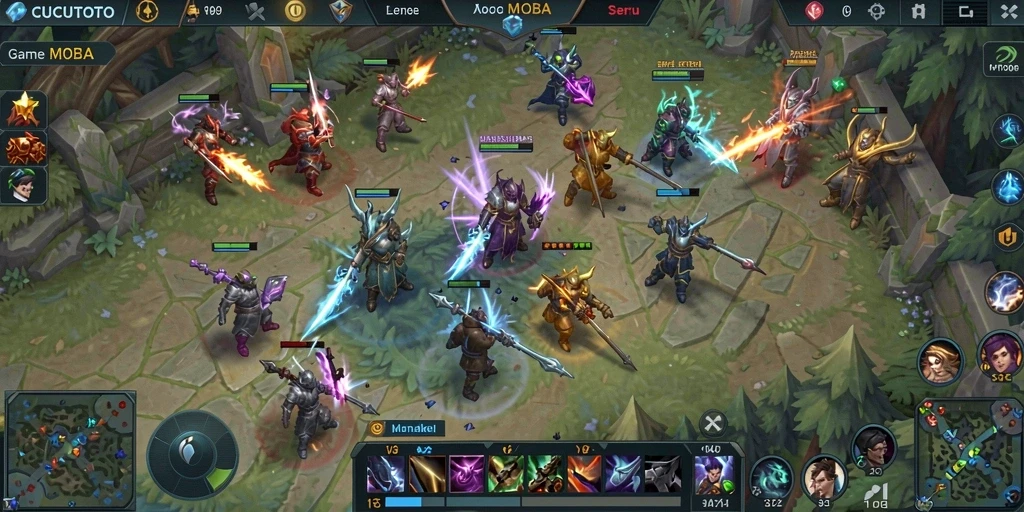 Screenshot gameplay menunjukkan pertarungan seru di arena CUCUTOTO.