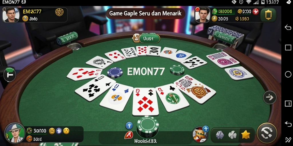 Screenshot gameplay EMON77 yang menunjukkan keseruan bermain Gaple.