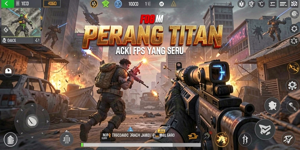 Screenshot menampilkan aksi intens gameplay FPS yang menarik.