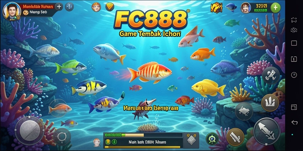 Tangkapan layar gameplay FC888 menampilkan aksi seru Tembak Ikan.
