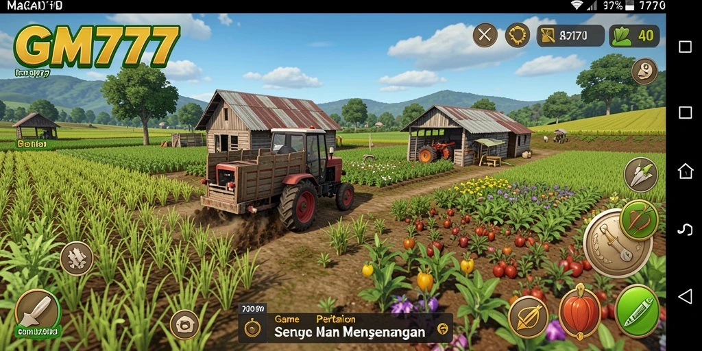 Tampilan gameplay GM777 dengan aktivitas pertanian yang seru.
