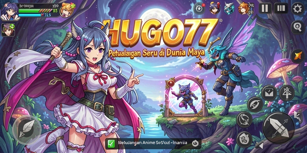 Tampilan aksi menarik di HUGO77 dengan karakter Anime yang penuh warna.