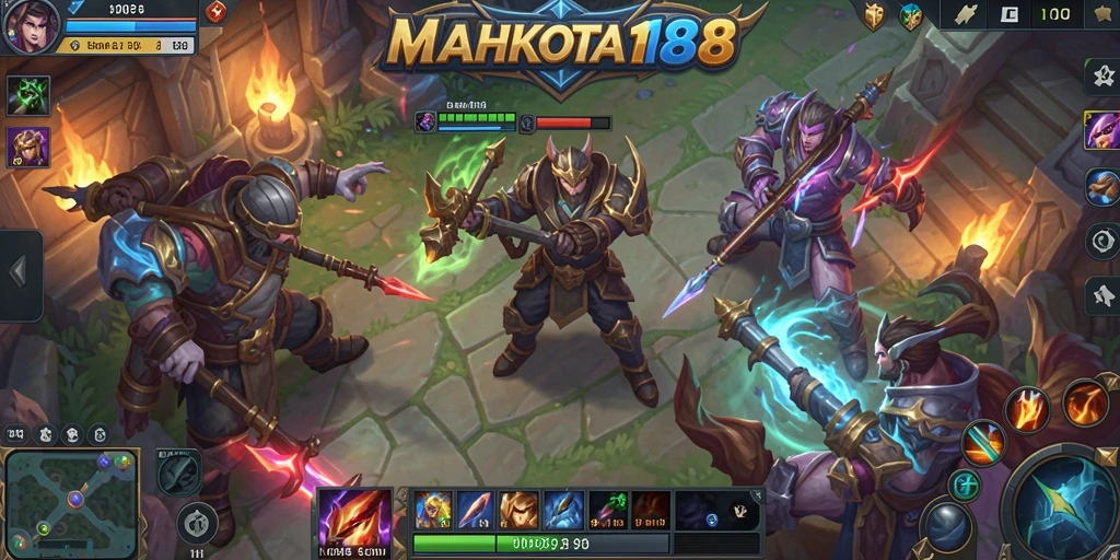 Screenshot dari gameplay seru di MAHKOTA188 menampilkan pertempuran MOBA yang intens.