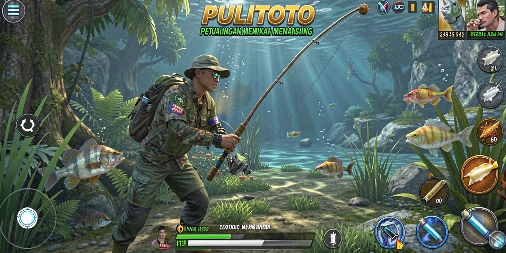 Gameplay PULITOTO yang realistis saat menangkap ikan.