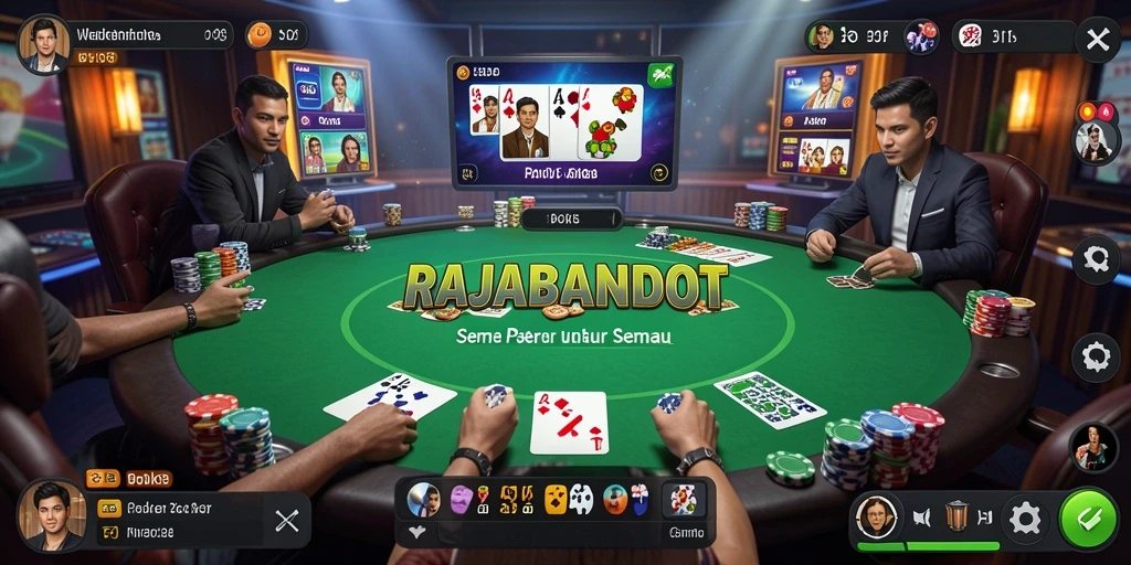 Tampilan gameplay seru RAJABANDOT dengan aksi Poker yang menarik.