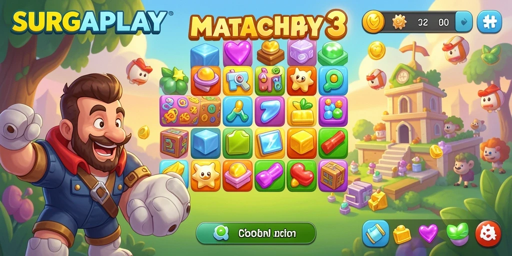 Tangkapan layar SURGAPLAY menunjukkan gameplay Match-3 yang menyenangkan.