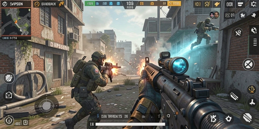 Screenshot gameplay SVIPSIDN menampilkan aksi seru pertempuran FPS.