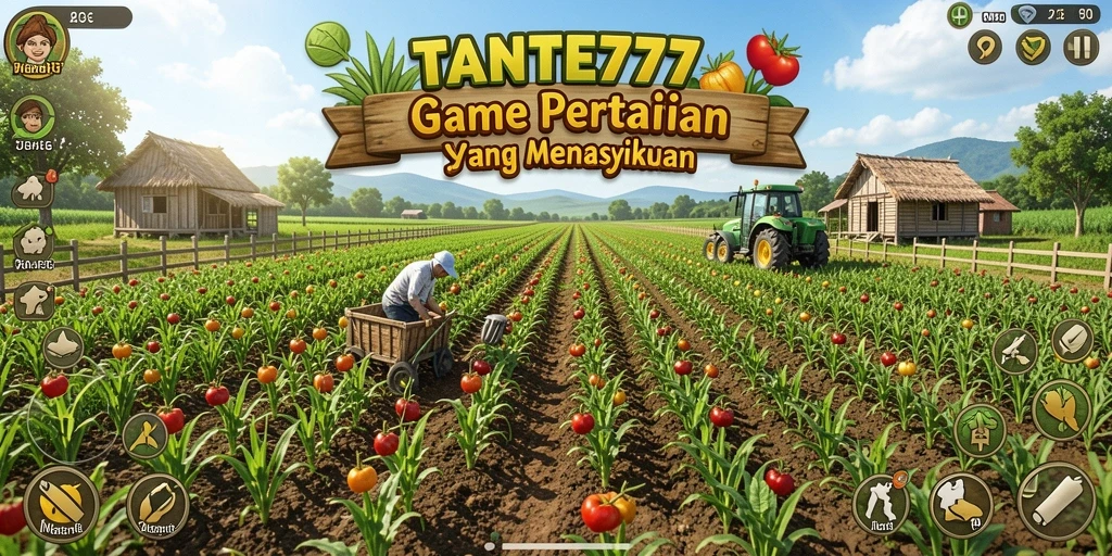 Tampilan gameplay TANTE777 yang menggambarkan aktivitas pertanian.