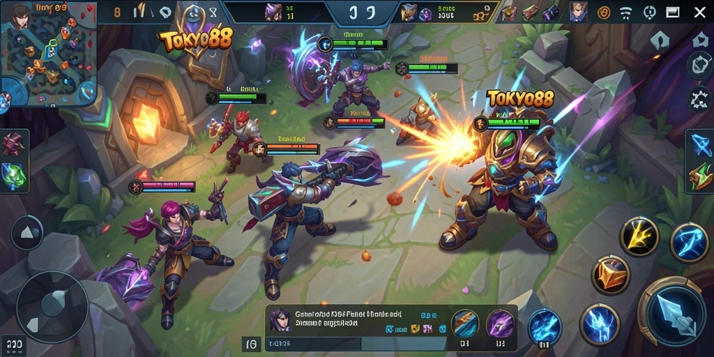 Tangkapan layar gameplay <strong>TOKYO88</strong> menampilkan pertarungan epik antara pahlawan.