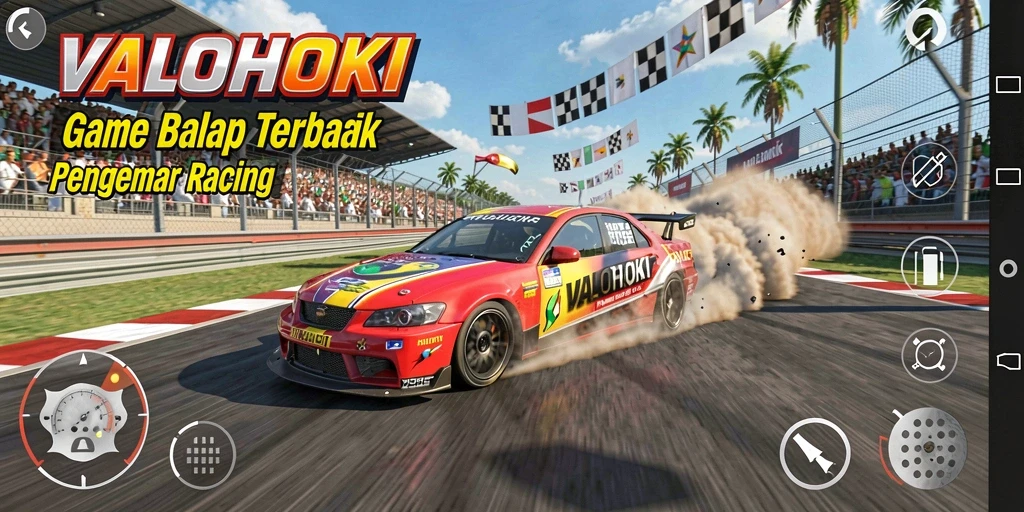 Tangkapan layar utama VALOHOKI menampilkan aksi balap yang seru.